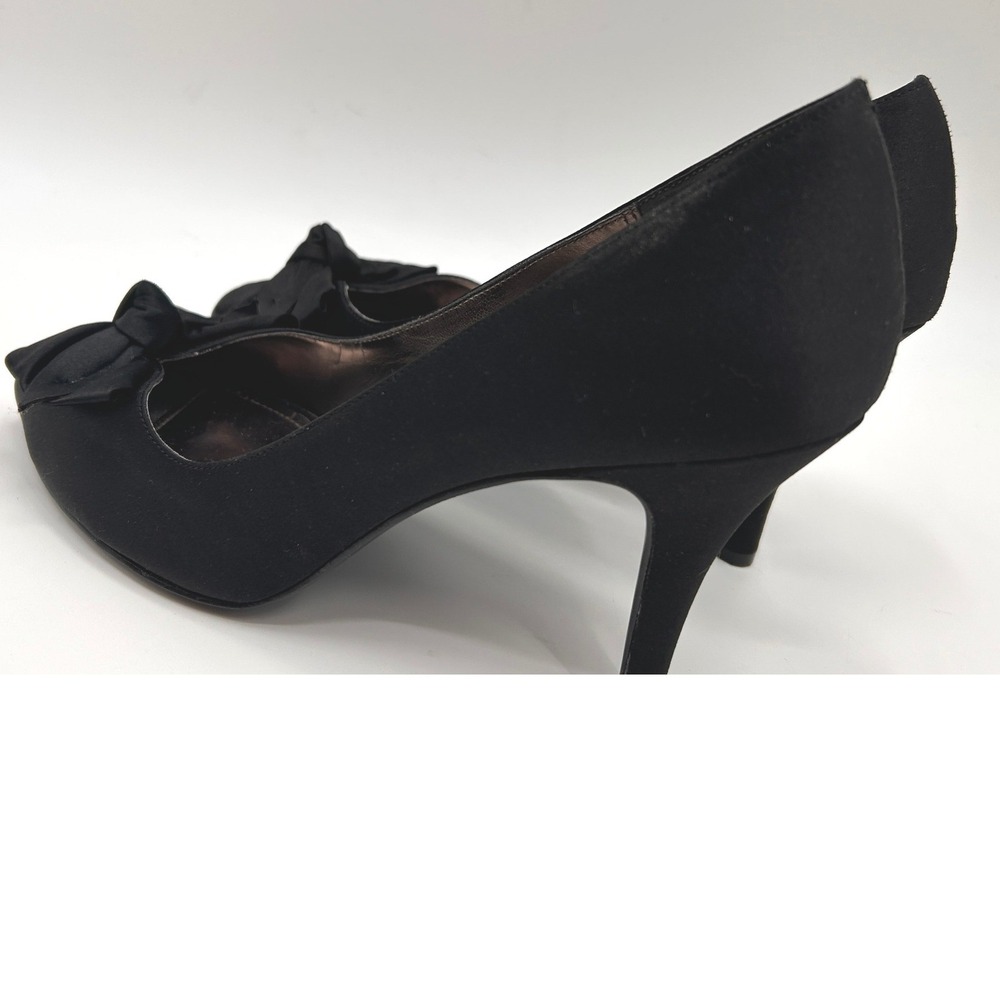 The Touch of Nina Black Satin Bow Peep Toe Heels Women's Size 7 Pumps Coquette - Picture 6 of 9